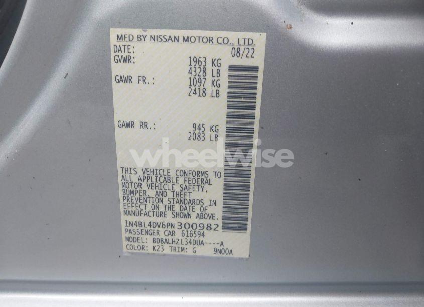 Photo 9 of 2023 Nissan Altima SV FWD (VIN 1N4BL4DV6PN300982)