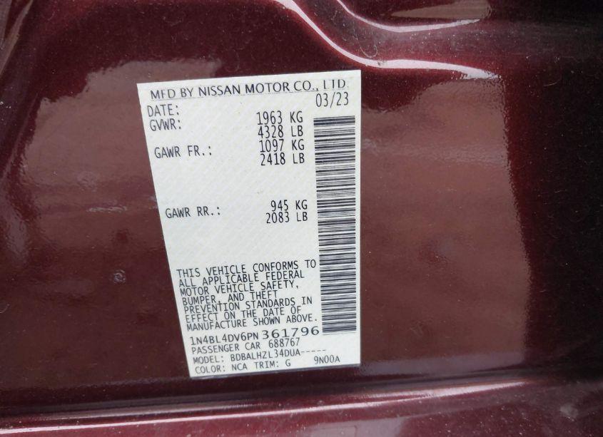 Photo 9 of 2023 Nissan Altima SV FWD (VIN 1N4BL4DV6PN361796)