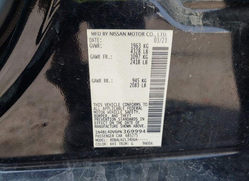 Photo 9 of 2023 Nissan Altima SV FWD (VIN 1N4BL4DV6PN369994)