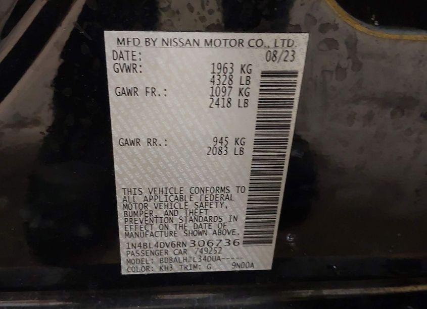 Photo 9 of 2024 Nissan Altima SV FWD (VIN 1N4BL4DV6RN306736)