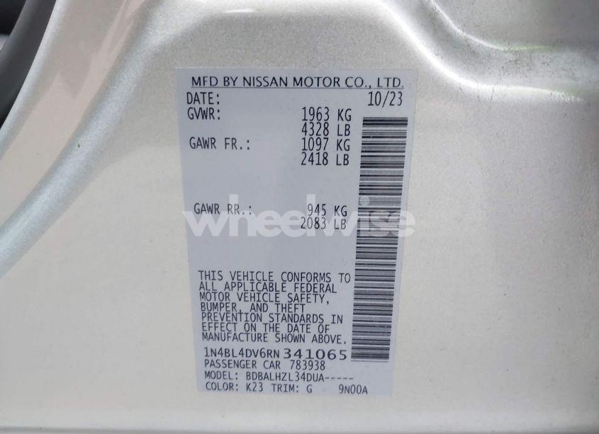 Photo 9 of 2024 Nissan Altima SV FWD (VIN 1N4BL4DV6RN341065)