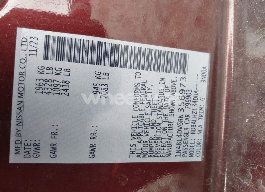 Photo 9 of 2024 Nissan Altima SV FWD (VIN 1N4BL4DV6RN356973)