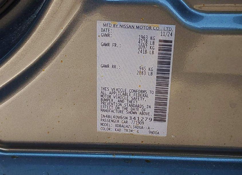 Photo 9 of 2025 Nissan Altima SV FWD (VIN 1N4BL4DV6SN341279)