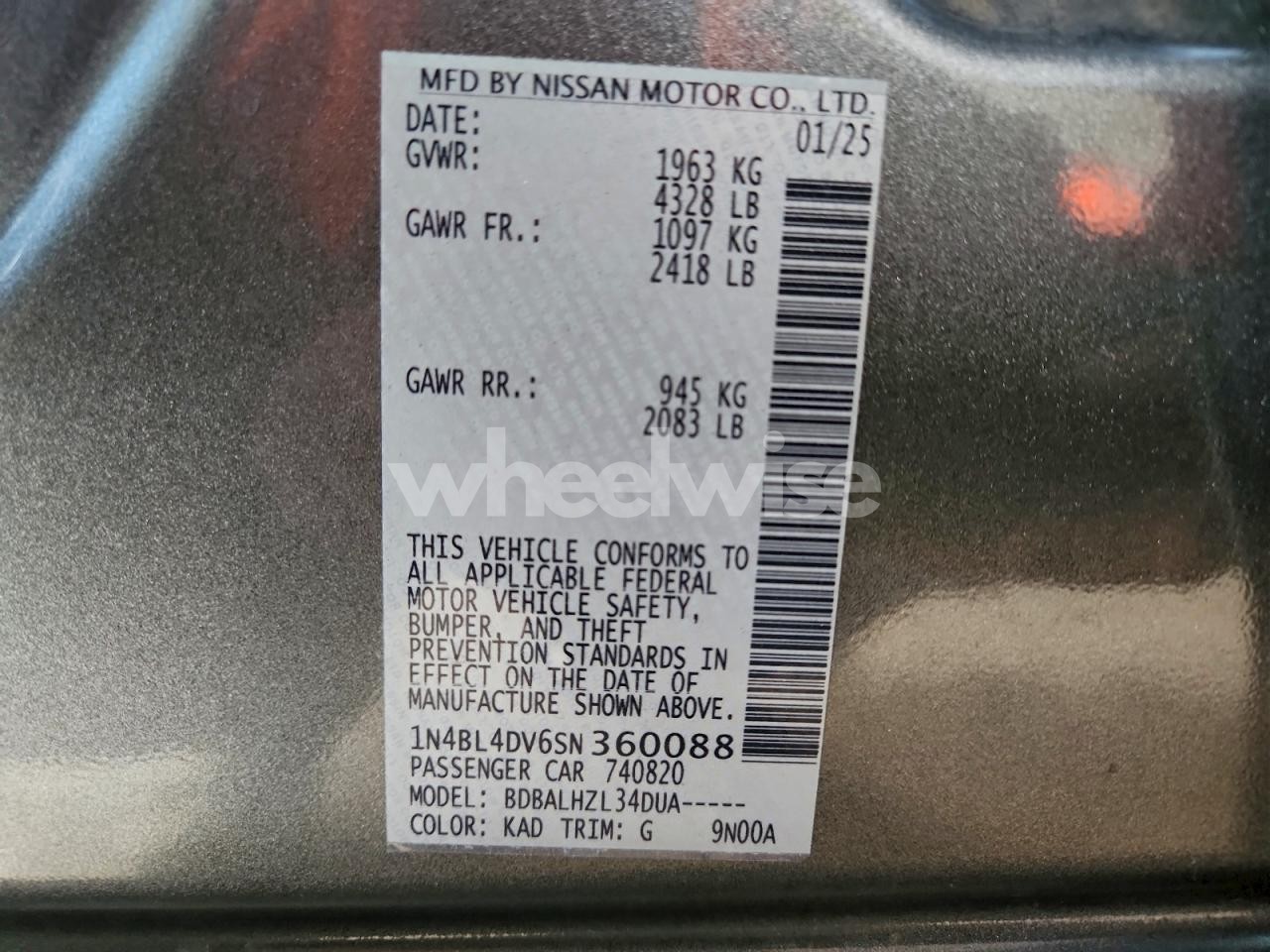 Photo 13 of 2025 NISSAN ALTIMA SV (VIN 1N4BL4DV6SN360088)