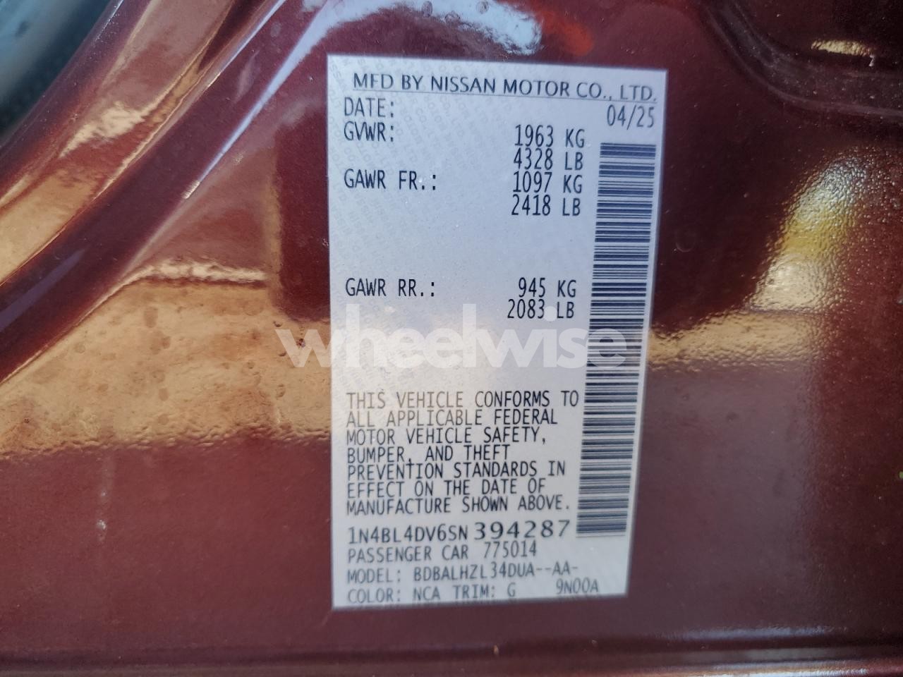 Photo 12 of 2025 NISSAN ALTIMA SV (VIN 1N4BL4DV6SN394287)