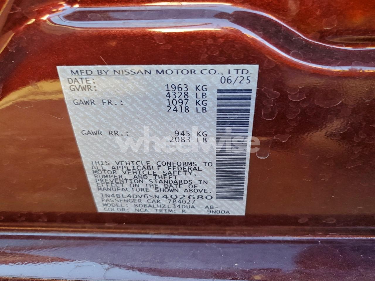 Photo 13 of 2025 NISSAN ALTIMA SV (VIN 1N4BL4DV6SN402680)