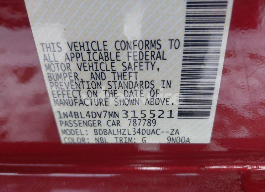 Photo 9 of 2021 Nissan Altima SV FWD (VIN 1N4BL4DV7MN315521)