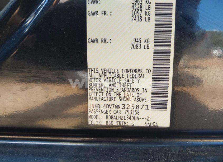 Photo 9 of 2021 Nissan Altima SV FWD (VIN 1N4BL4DV7MN325871)