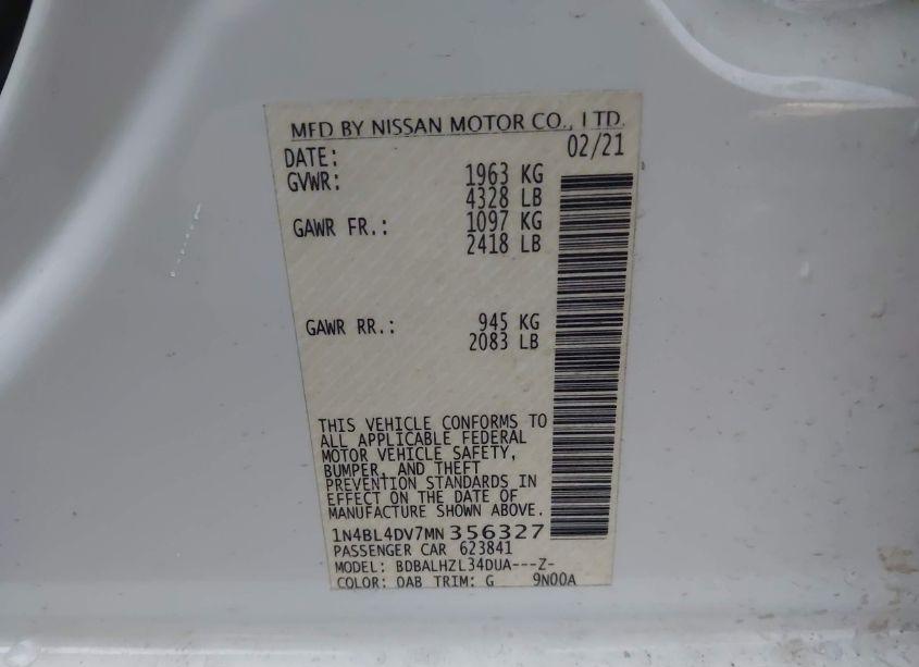 Photo 9 of 2021 Nissan Altima SV FWD (VIN 1N4BL4DV7MN356327)