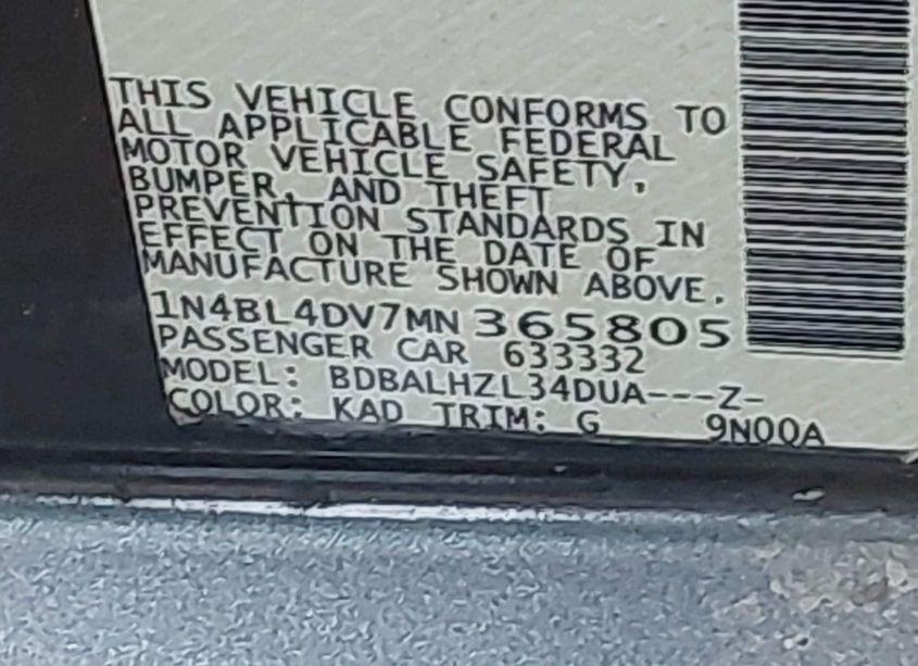 Photo 9 of 2021 Nissan Altima SV FWD (VIN 1N4BL4DV7MN365805)