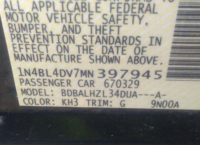 Photo 9 of 2021 Nissan Altima SV FWD (VIN 1N4BL4DV7MN397945)