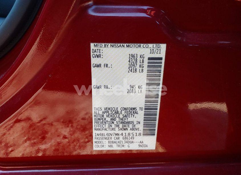 Photo 9 of 2021 Nissan Altima SV FWD (VIN 1N4BL4DV7MN418518)