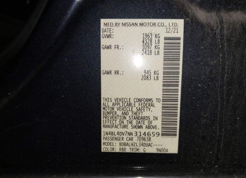 Photo 9 of 2022 Nissan Altima SV FWD (VIN 1N4BL4DV7NN314659)