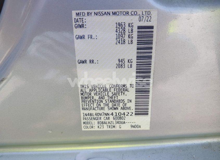 Photo 9 of 2022 Nissan Altima SV FWD (VIN 1N4BL4DV7NN410422)