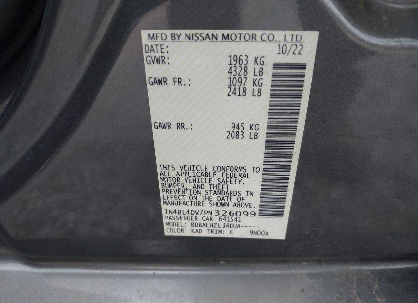 Photo 9 of 2023 Nissan Altima SV FWD (VIN 1N4BL4DV7PN326099)