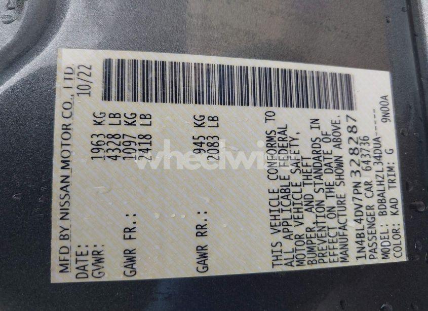 Photo 9 of 2023 Nissan Altima SV FWD (VIN 1N4BL4DV7PN328287)