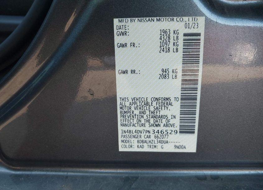 Photo 9 of 2023 Nissan Altima SV FWD (VIN 1N4BL4DV7PN346529)