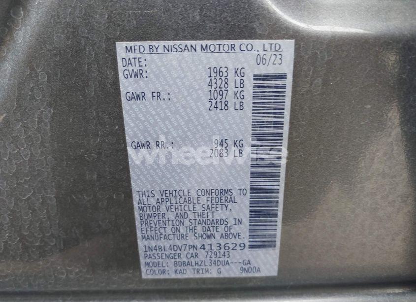 Photo 9 of 2023 Nissan Altima SV FWD (VIN 1N4BL4DV7PN413629)