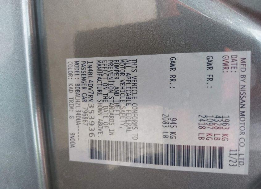 Photo 9 of 2024 Nissan Altima SV FWD (VIN 1N4BL4DV7RN353936)