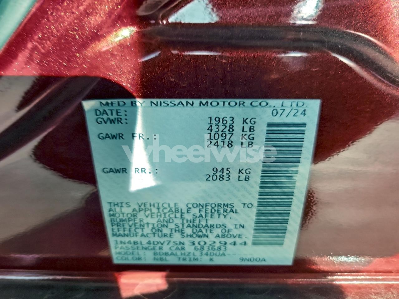 Photo 13 of 2025 NISSAN ALTIMA SV (VIN 1N4BL4DV7SN302944)