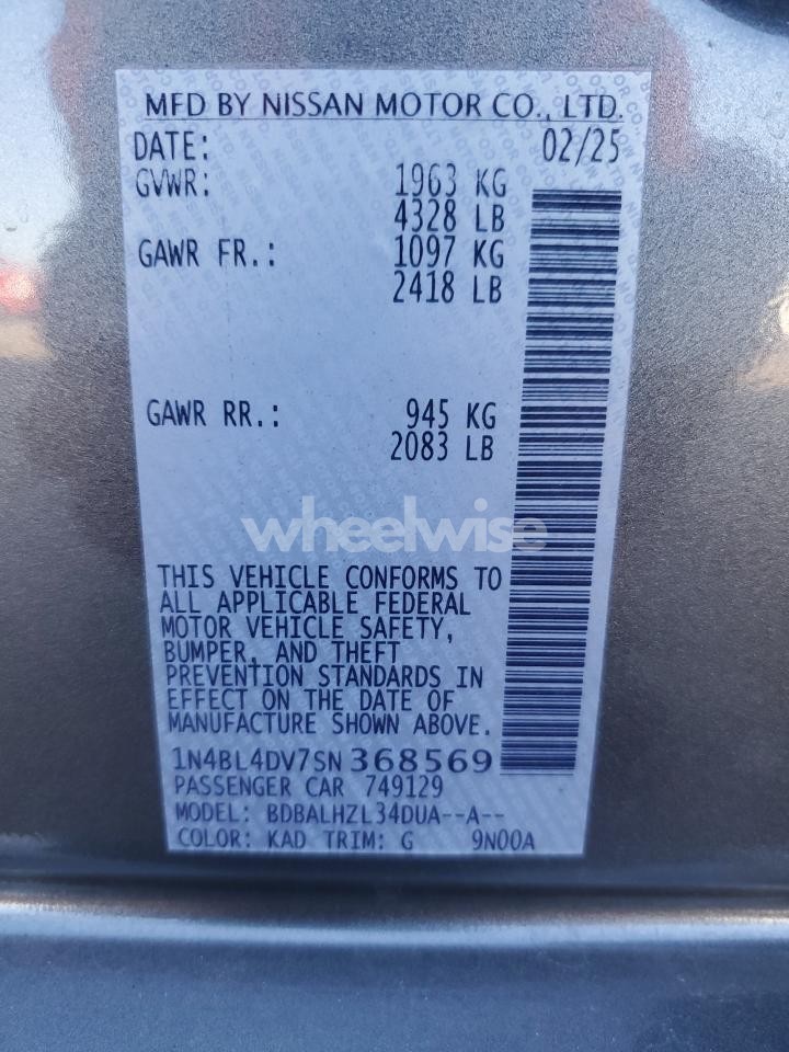 Photo 12 of 2025 NISSAN ALTIMA SV (VIN 1N4BL4DV7SN368569)