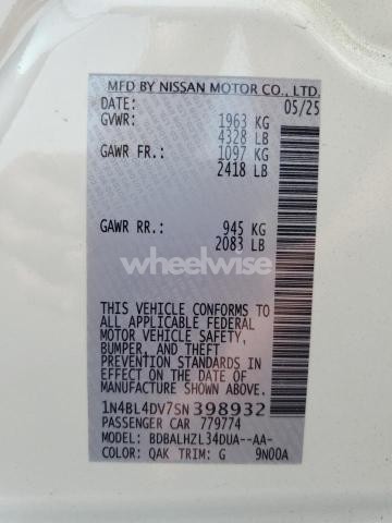 2025 NISSAN ALTIMA SV (VIN 1N4BL4DV7SN398932) main photo