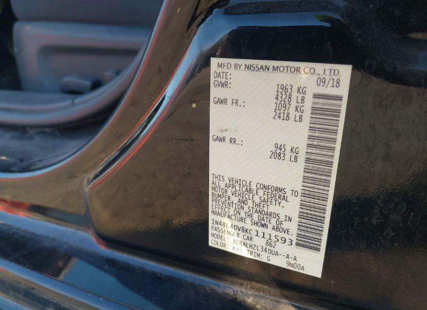 Photo 9 of 2019 Nissan Altima 2.5 SV (VIN 1N4BL4DV8KC111593)