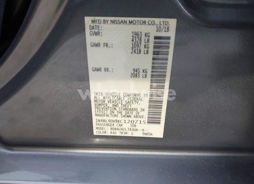 Photo 9 of 2019 Nissan Altima 2.5 SV (VIN 1N4BL4DV8KC120715)