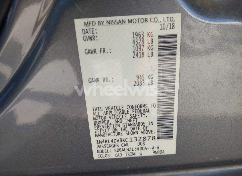 Photo 9 of 2019 Nissan Altima 2.5 SV (VIN 1N4BL4DV8KC132878)