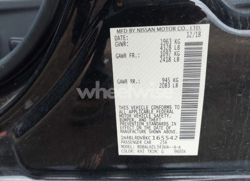 Photo 9 of 2019 Nissan Altima 2.5 SV (VIN 1N4BL4DV8KC165542)