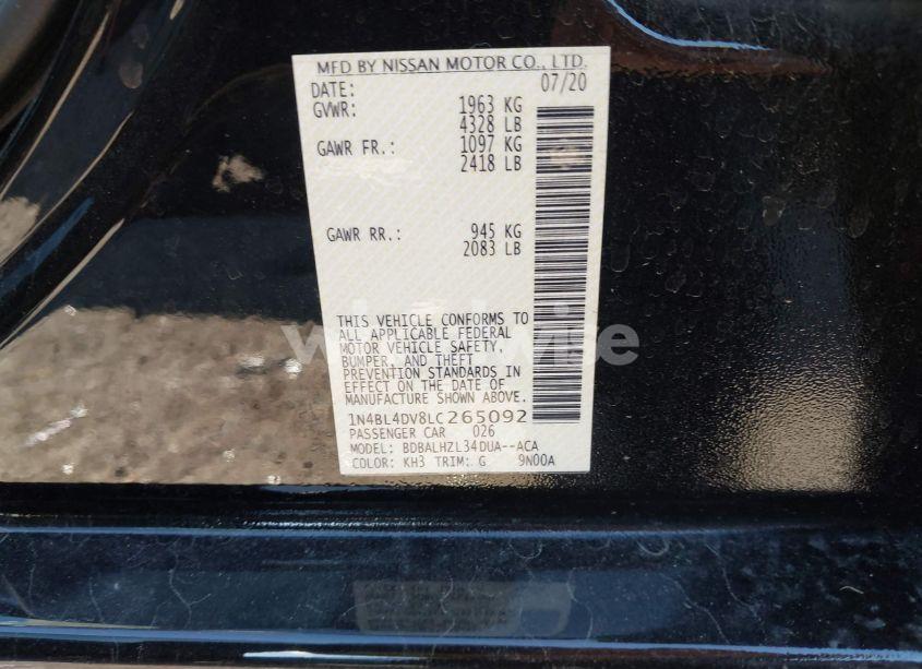 Photo 9 of 2020 Nissan Altima SV FWD (VIN 1N4BL4DV8LC265092)