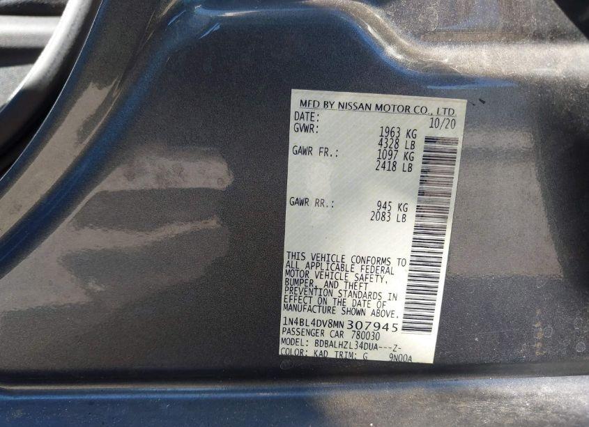 Photo 9 of 2021 Nissan Altima SV FWD (VIN 1N4BL4DV8MN307945)