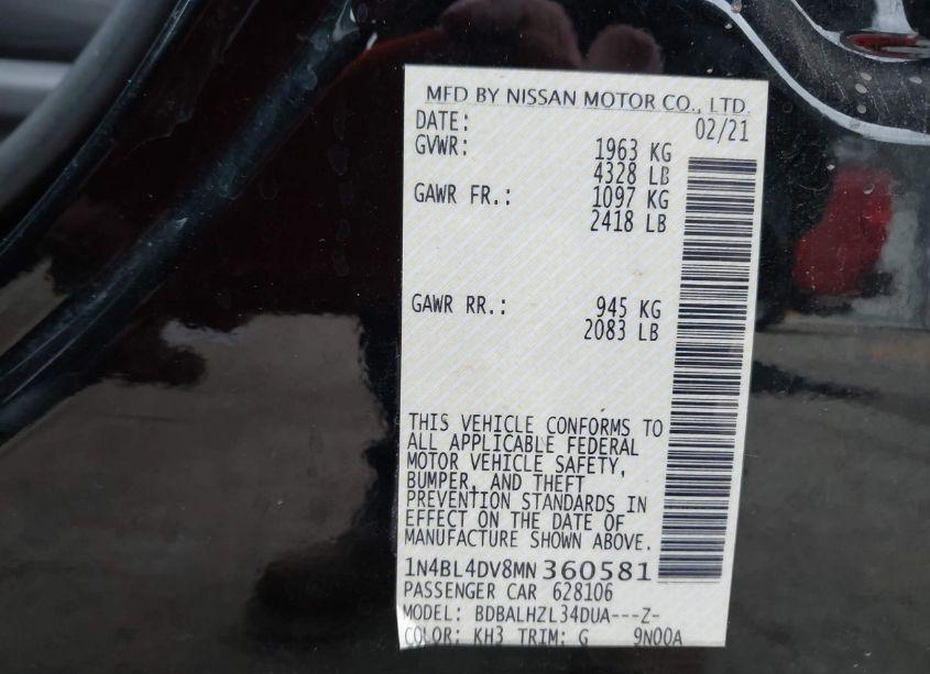 Photo 9 of 2021 Nissan Altima SV FWD (VIN 1N4BL4DV8MN360581)