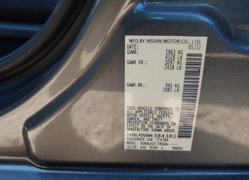Photo 9 of 2022 Nissan Altima SV FWD (VIN 1N4BL4DV8NN384381)
