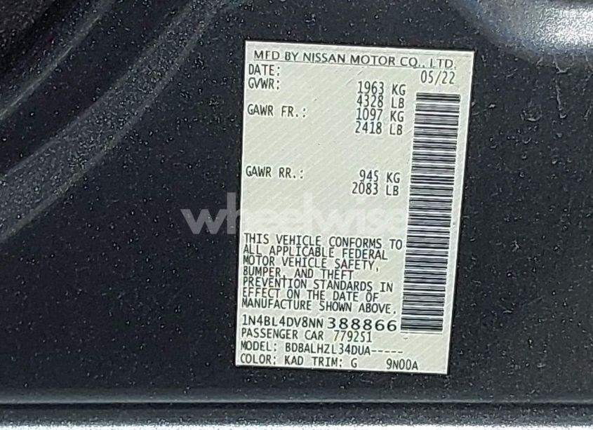 Photo 9 of 2022 Nissan Altima SV FWD (VIN 1N4BL4DV8NN388866)