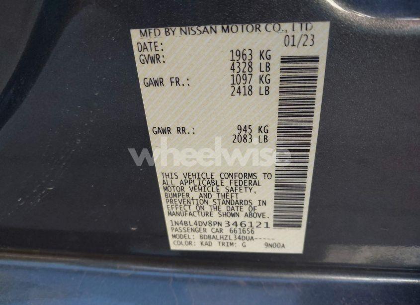 Photo 9 of 2023 Nissan Altima SV FWD (VIN 1N4BL4DV8PN346121)