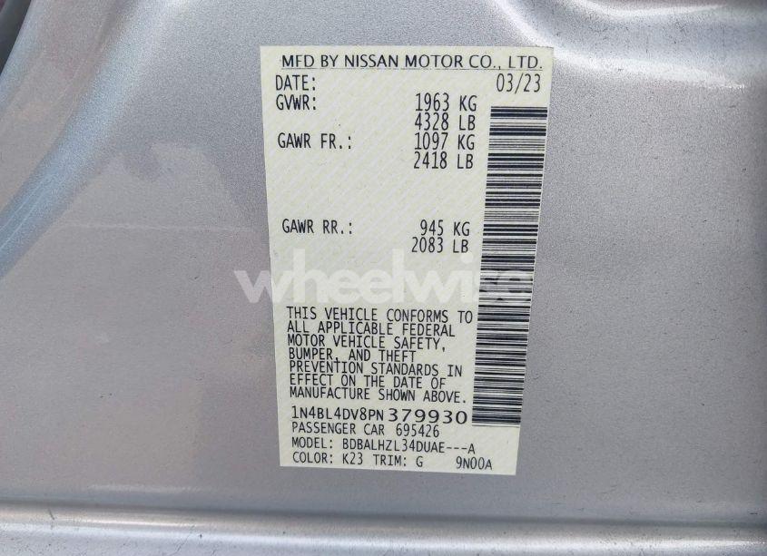 Photo 9 of 2023 Nissan Altima SV FWD (VIN 1N4BL4DV8PN379930)