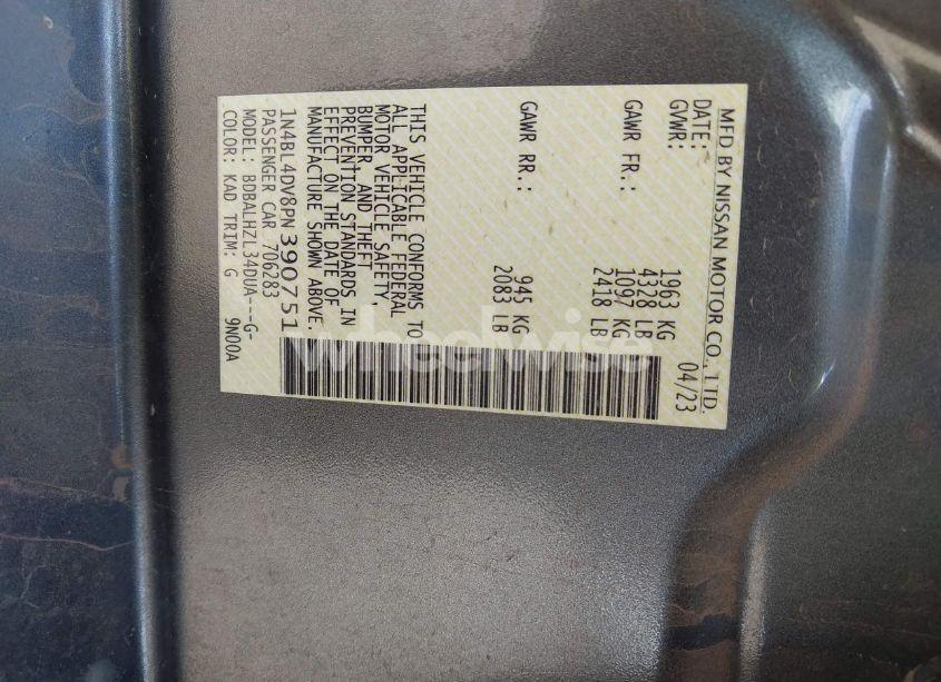 Photo 9 of 2023 Nissan Altima SV FWD (VIN 1N4BL4DV8PN390751)