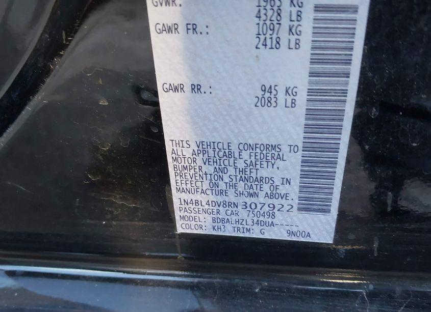 Photo 9 of 2024 Nissan Altima SV FWD (VIN 1N4BL4DV8RN307922)