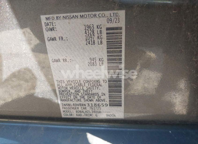 Photo 9 of 2024 Nissan Altima SV FWD (VIN 1N4BL4DV8RN318659)