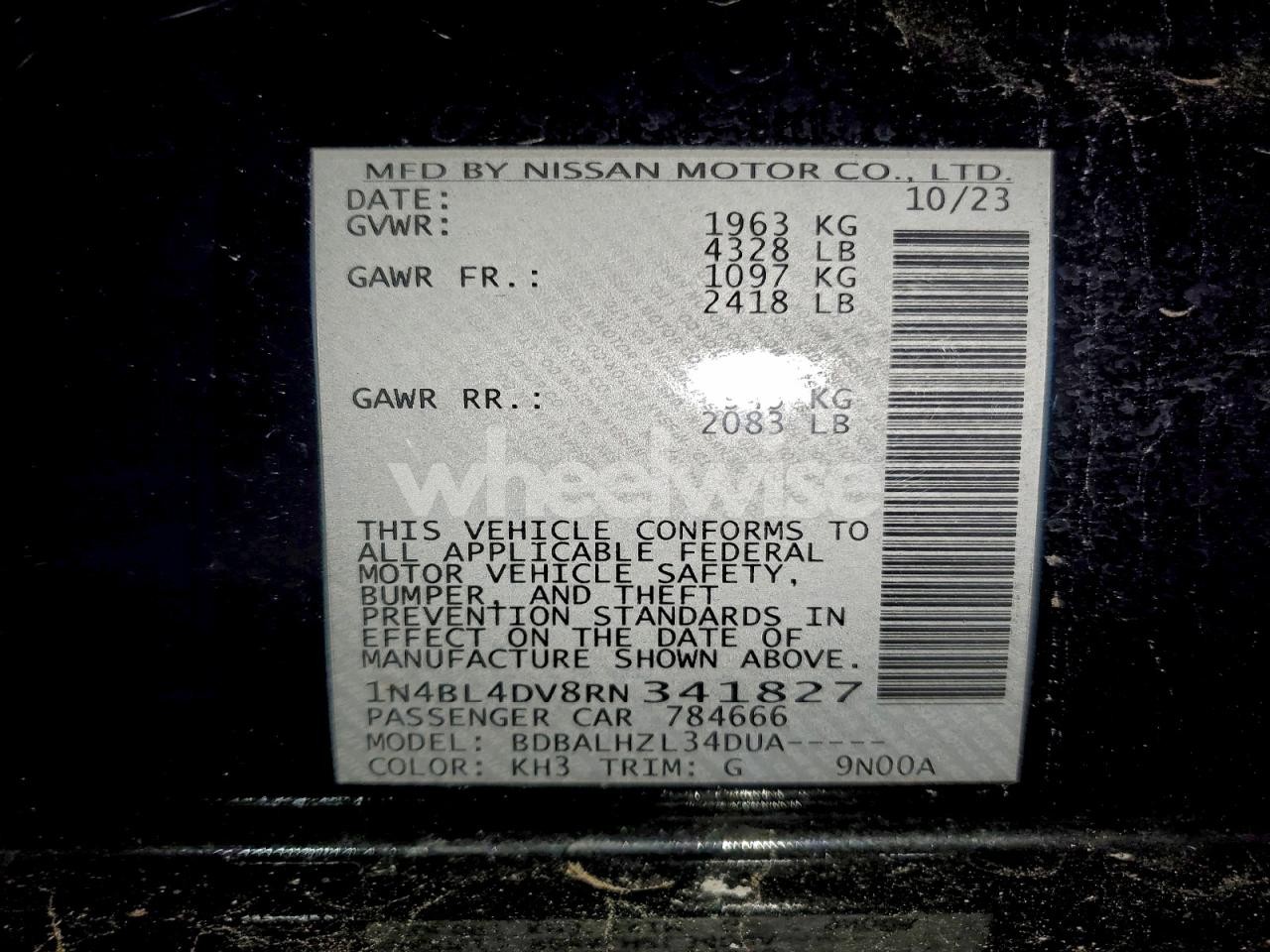 Photo 12 of 2024 NISSAN ALTIMA SV (VIN 1N4BL4DV8RN341827)