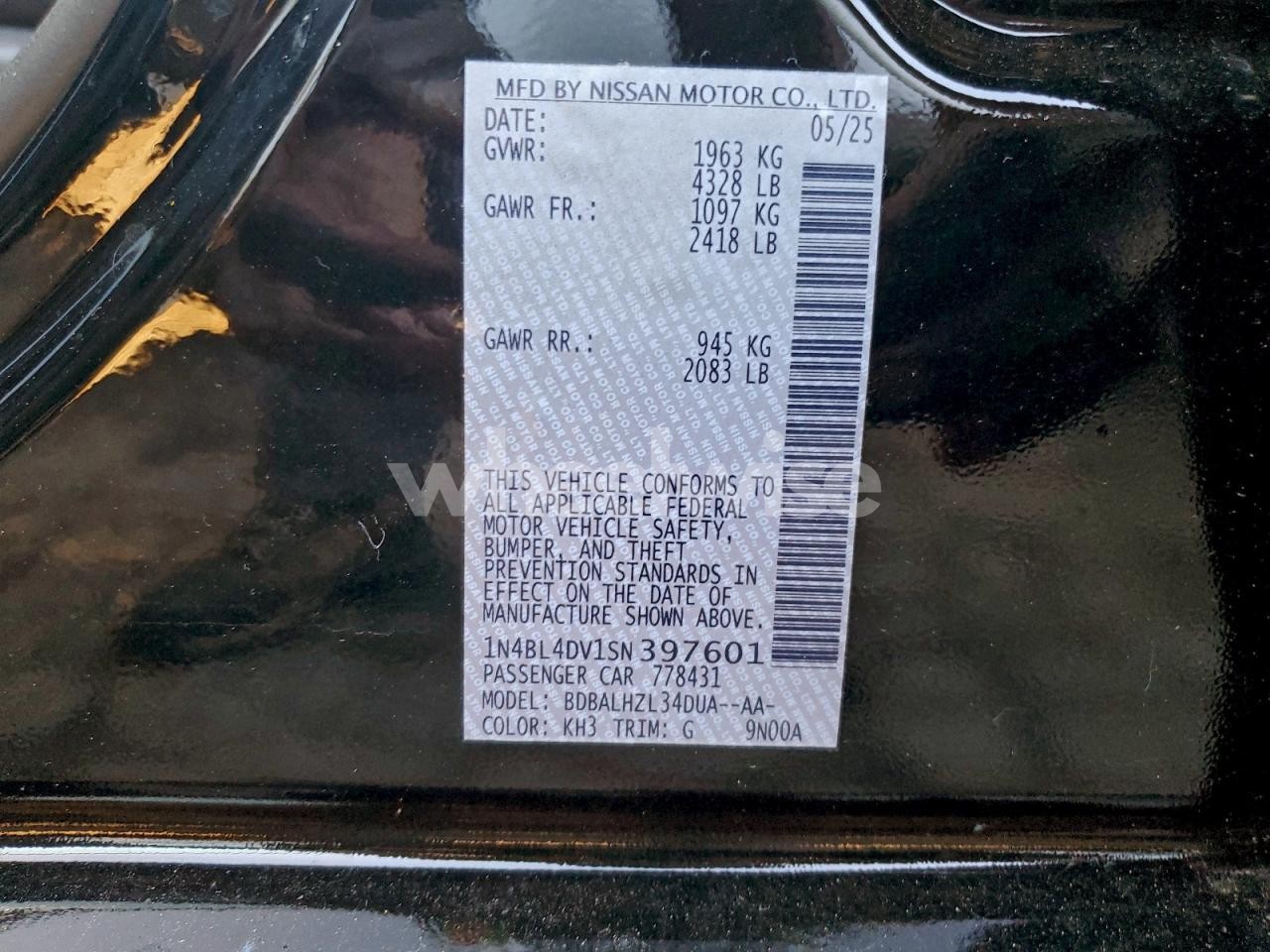 Photo 12 of 2025 NISSAN ALTIMA SV (VIN 1N4BL4DV8RN342296)