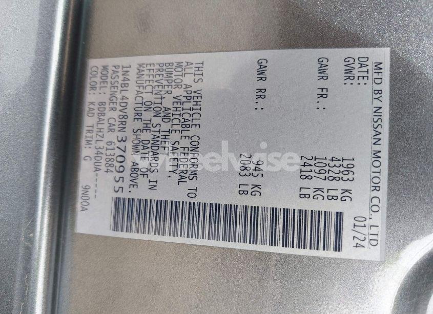 Photo 9 of 2024 Nissan Altima SV FWD (VIN 1N4BL4DV8RN370955)