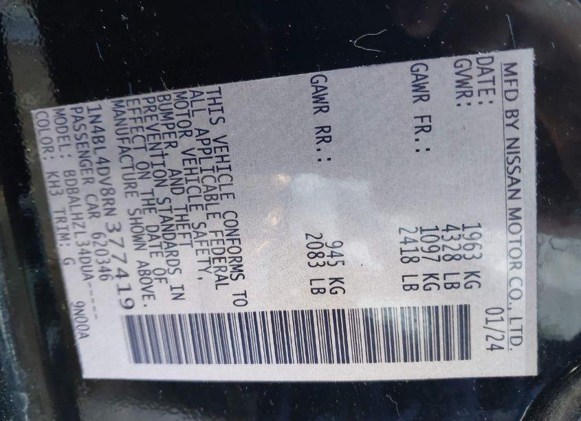 Photo 9 of 2024 Nissan Altima SV FWD (VIN 1N4BL4DV8RN377419)