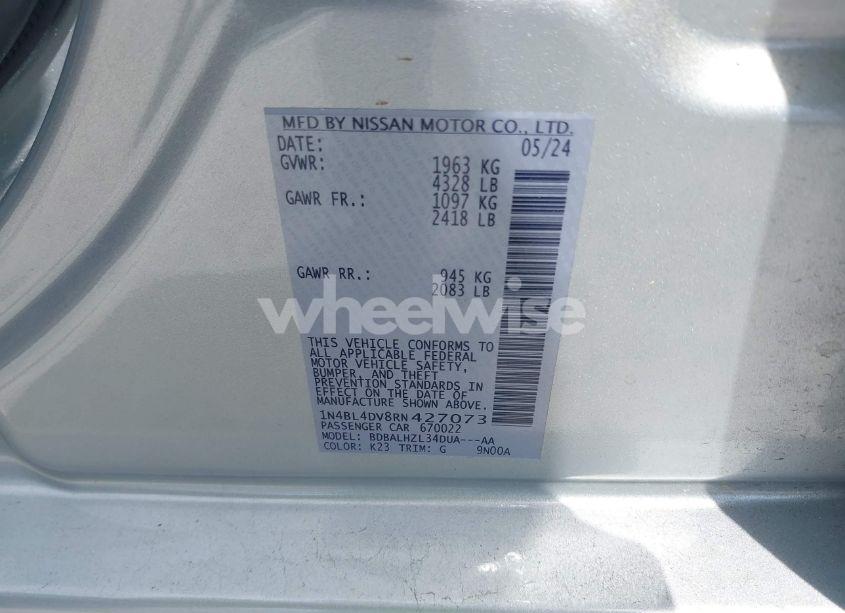 Photo 9 of 2024 Nissan Altima SV FWD (VIN 1N4BL4DV8RN427073)