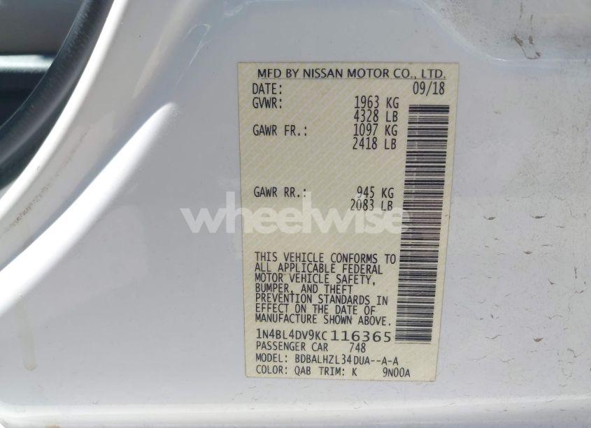 Photo 9 of 2019 Nissan Altima 2.5 SV (VIN 1N4BL4DV9KC116365)