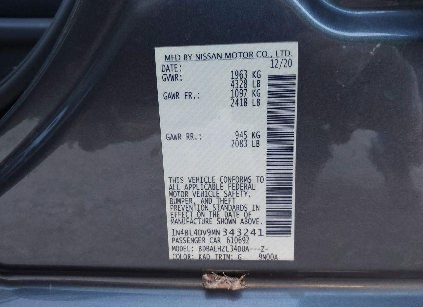 Photo 9 of 2021 Nissan Altima SV FWD (VIN 1N4BL4DV9MN343241)