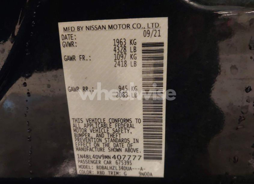 Photo 9 of 2021 Nissan Altima SV FWD (VIN 1N4BL4DV9MN407777)