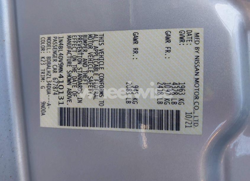 Photo 9 of 2021 Nissan Altima SV FWD (VIN 1N4BL4DV9MN410131)