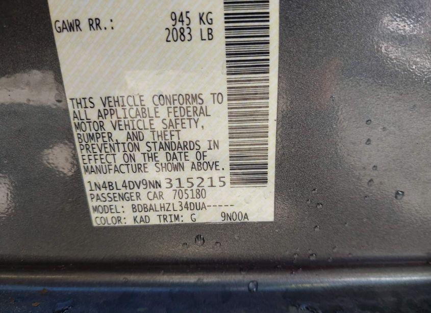 Photo 9 of 2022 Nissan Altima SV FWD (VIN 1N4BL4DV9NN315215)